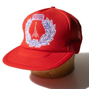Vintage Paris France Trucker Snapback Cap Hat Eiffel Tower Tourist 80s Mesh